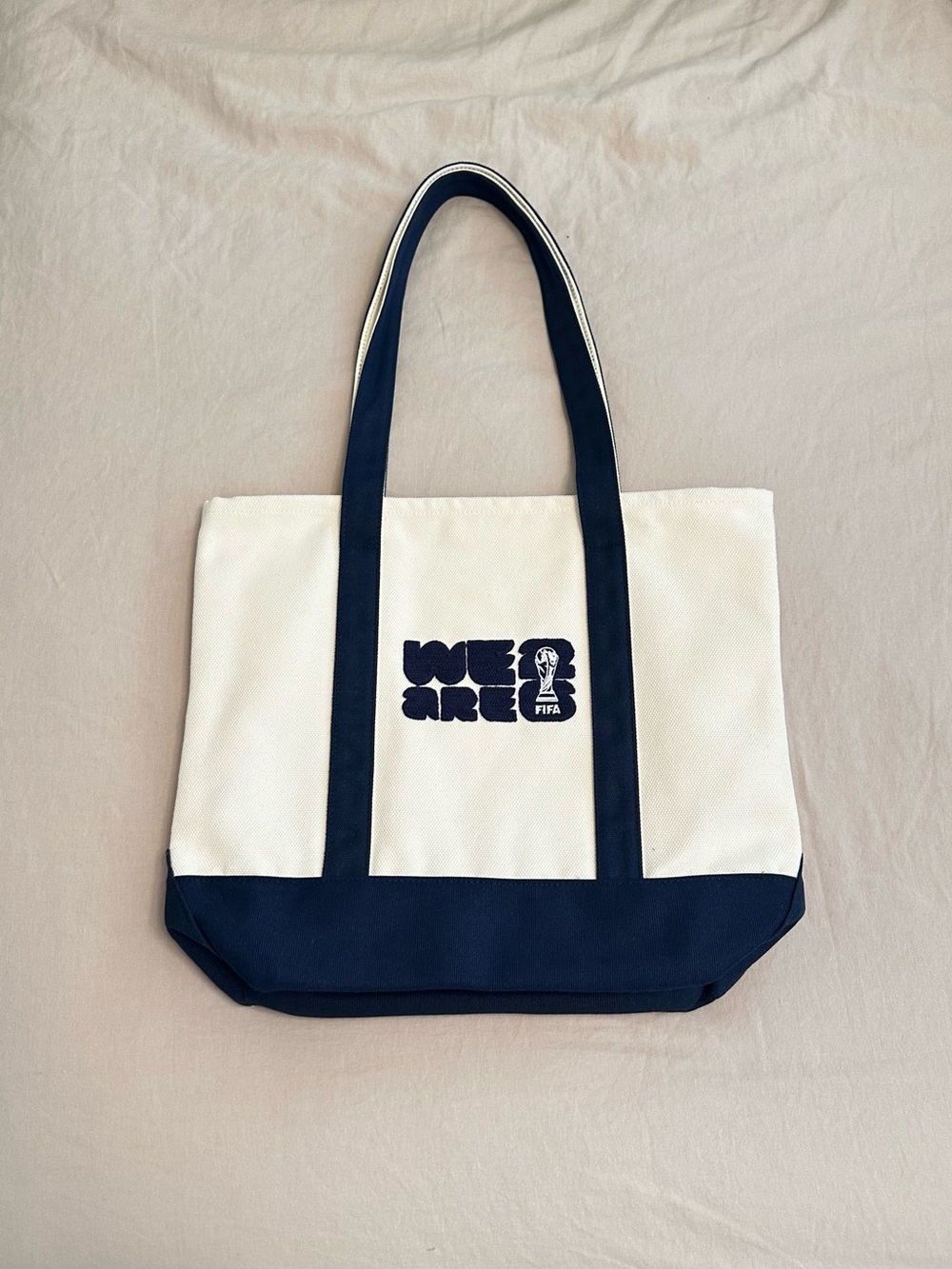 "We Are Fifa" World Cup 2026 Official Canvas Cream/Navy Blue Boat Tote NWT
